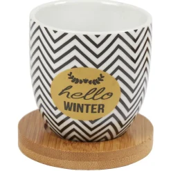 4 gobelets avec sous tasses en bois noir blanc doré