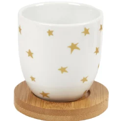 4 gobelets avec sous tasses en bois noir blanc doré