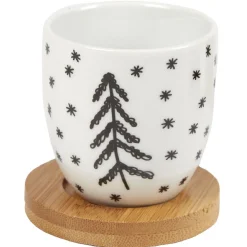 4 gobelets avec sous tasses en bois noir blanc doré