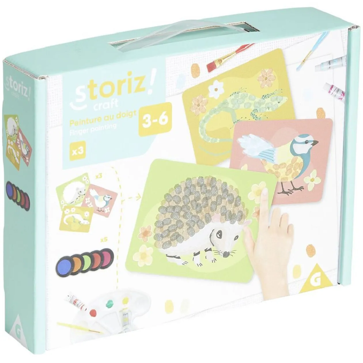 Activité peinture doigt avec 3 cartes à motif animal