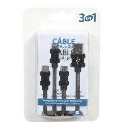 Adaptateur métal USB 3 en 1 USB-C - micro USB - Lightning