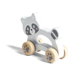 Animal à roulettes raton laveur en bois gris H12cm