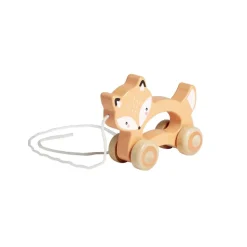 Animal à roulettes renard en bois orange H12cm