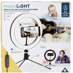 Anneau LED lumineux avec support pour smartphone