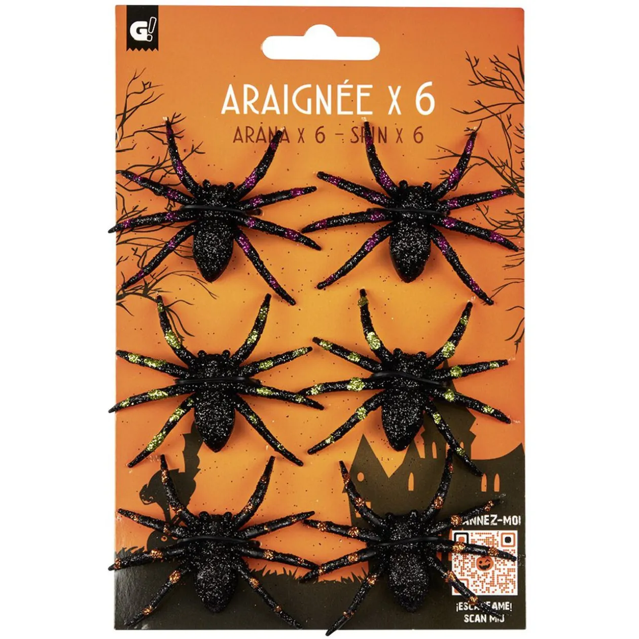 Araignée colorée pailletée décoration Halloween x6