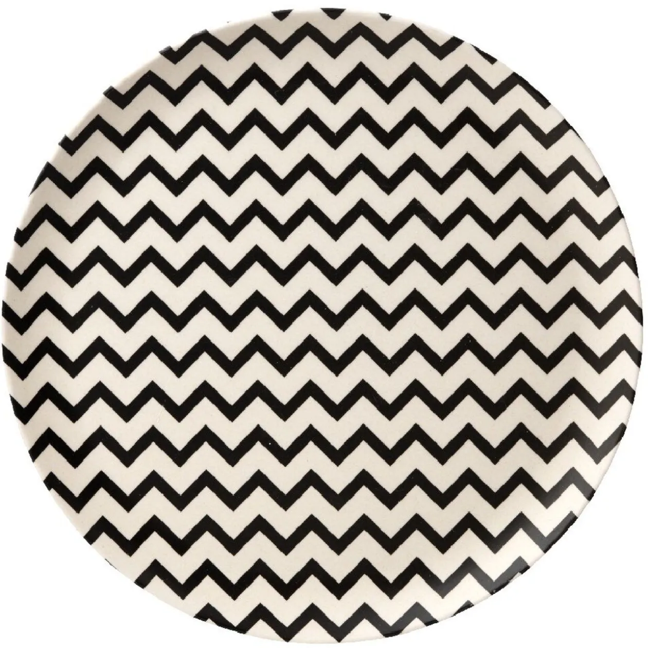 Assiette beige motif zigzag noir