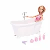 Baignoire poupée avec accessoires blanc et rose
