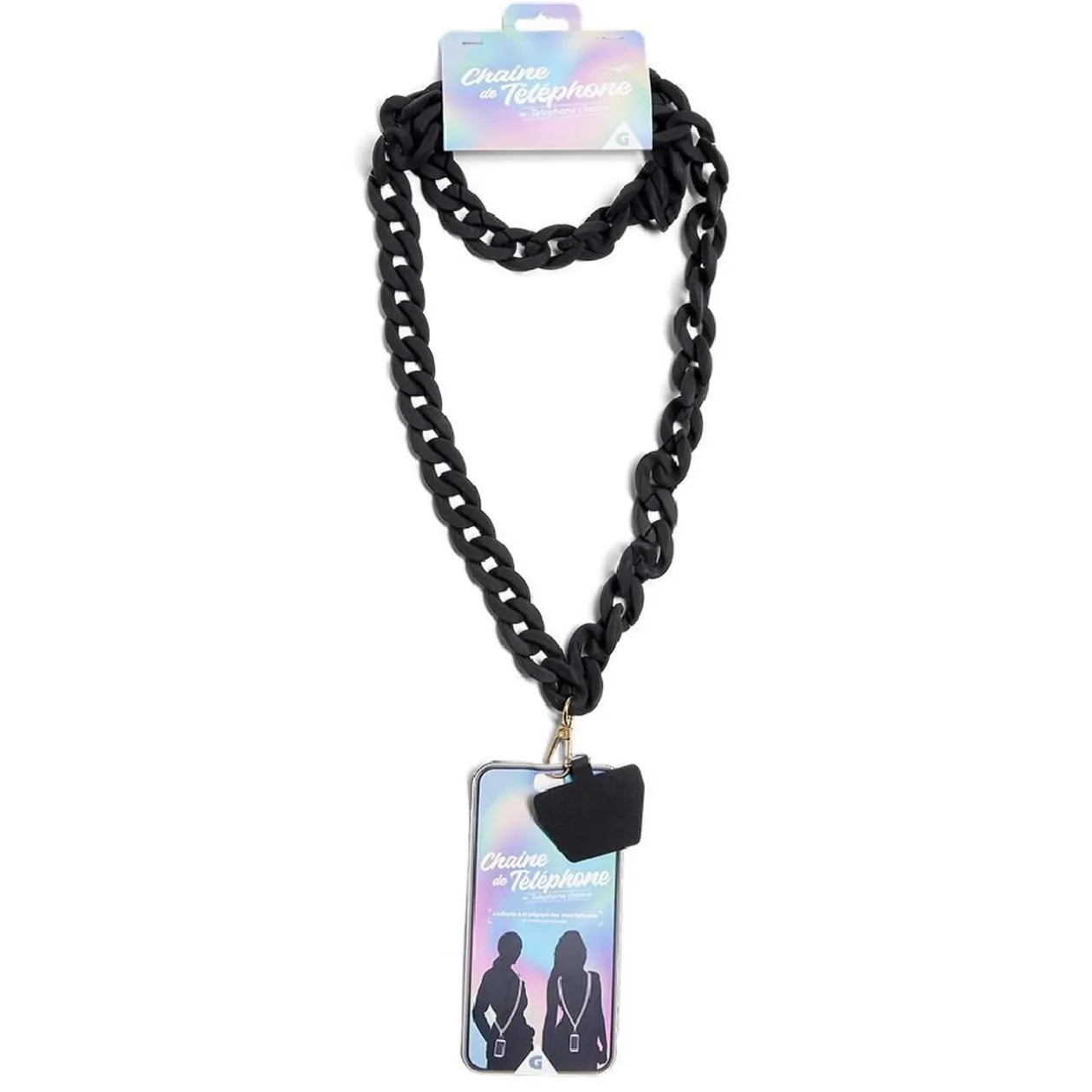 Bijou chaîne de téléphone maille en plastique noir L120cm