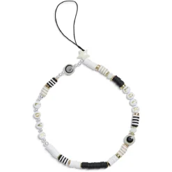 Bijou de téléphone perles doré blanc noir L17cm