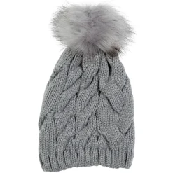 Bonnet pompon tressé gris en acrylique
