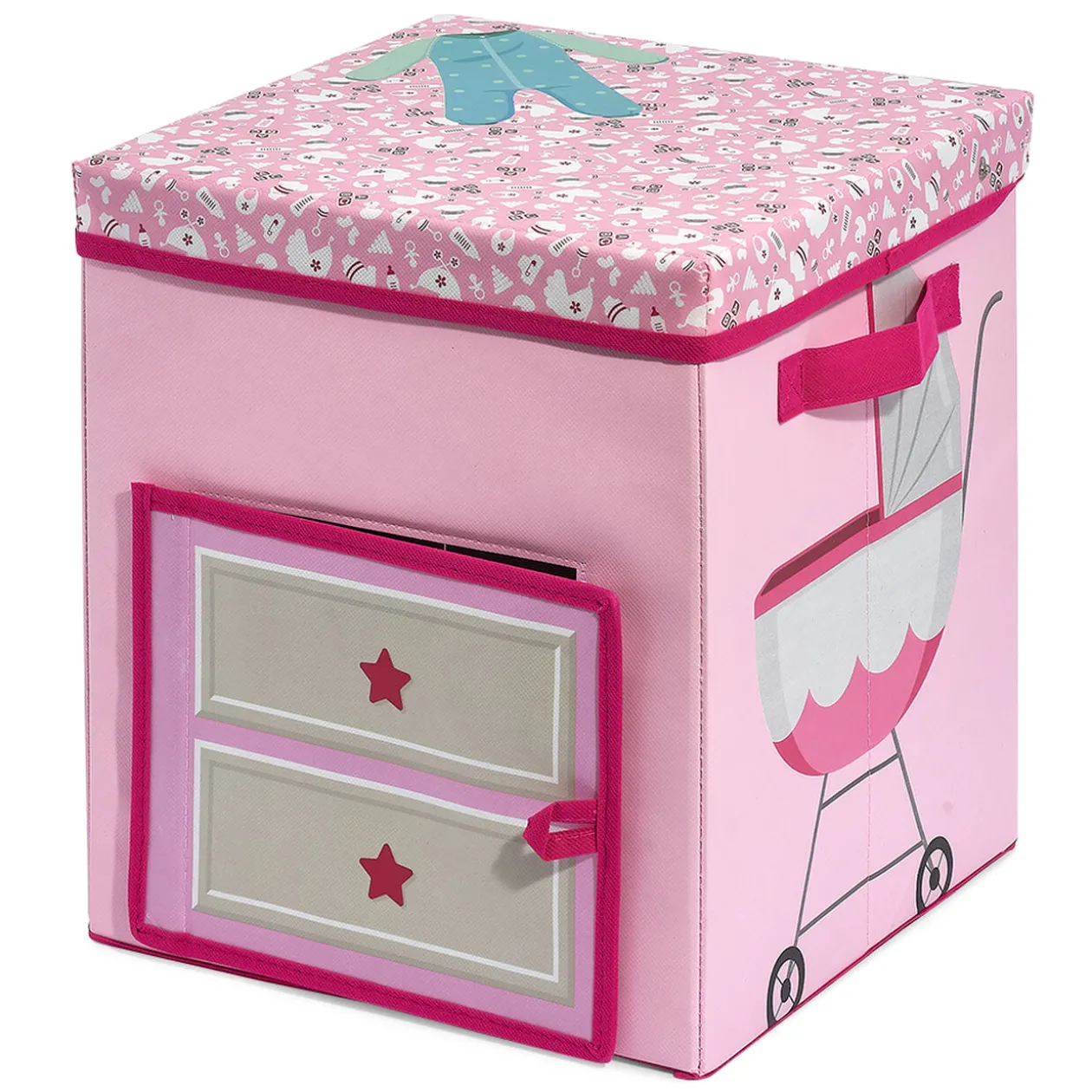 Boîte de rangement 2en1 table à langer rose pour enfant
