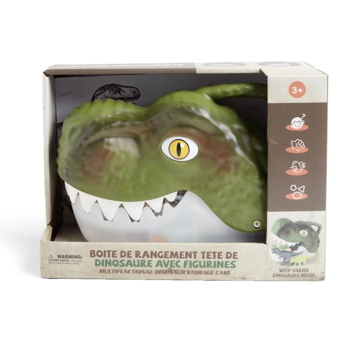 Boîte de rangement tête de dinosaure avec figurines