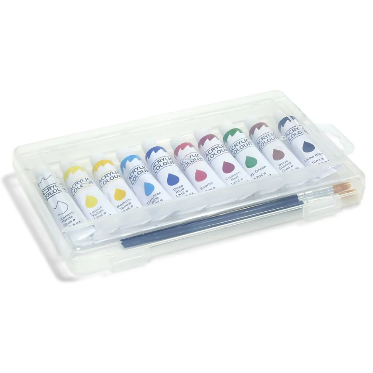 Boîte peinture acrylique 10 tubes 16ml avec 2 pinceaux