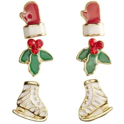 Boucle d'oreille Noël x3 houx - patin - moufle