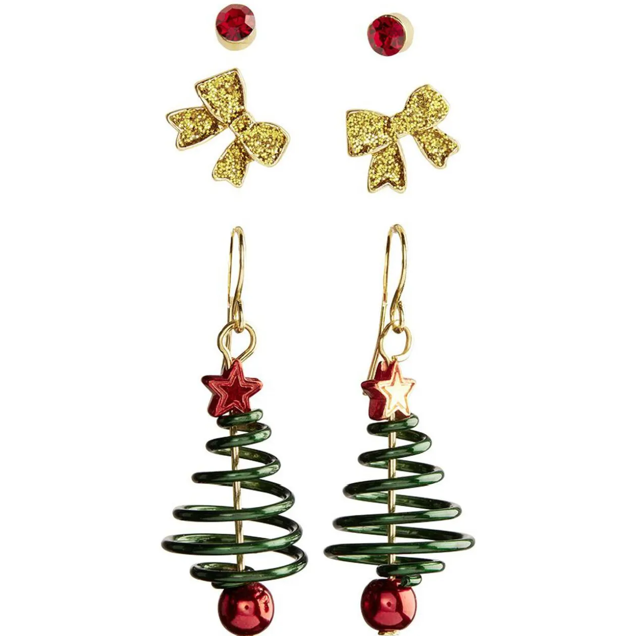 Boucle d'oreille x3 arbre de Noël - noeud papillon - strass