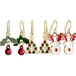 Boucle d'oreille x3 arbre de Noël - renne - houx