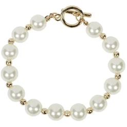 Bracelet chaîne à perles blanc et doré