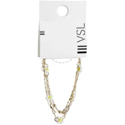 Bracelet chaîne 3 rangs doré et fleurs blanches