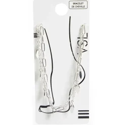 Bracelet chaîne de cheville 2 rangs maille simple et plumes argenté