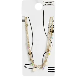 Bracelet de cheville 2 rangs pastilles dorées et perles multicolores