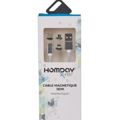 Cable de recharge magnétique 3 en 1 gris argenté