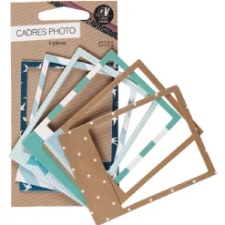 Cadre photo en carton décor bleu x6