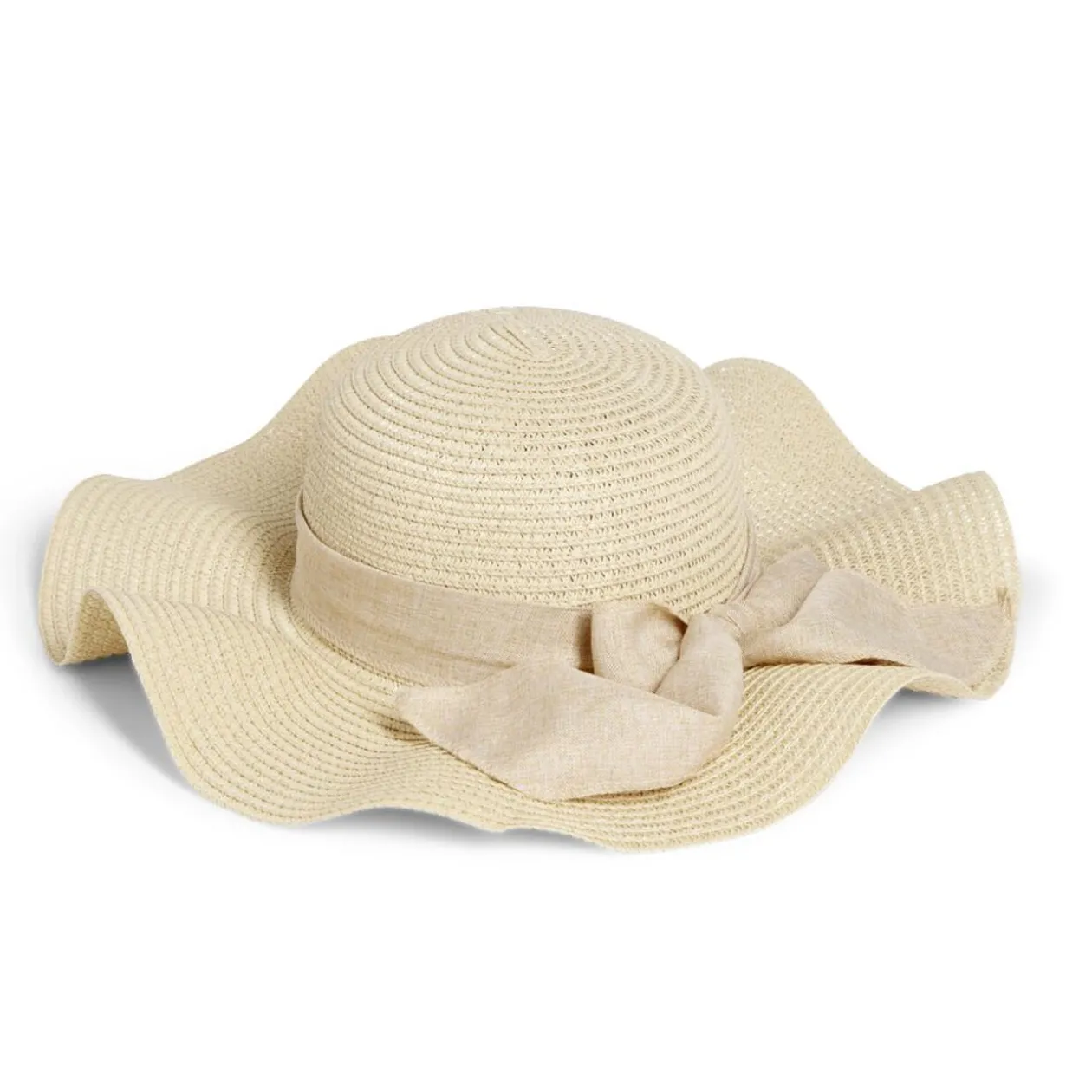 Capeline ondulée beige ruban floral papier Ø40cm