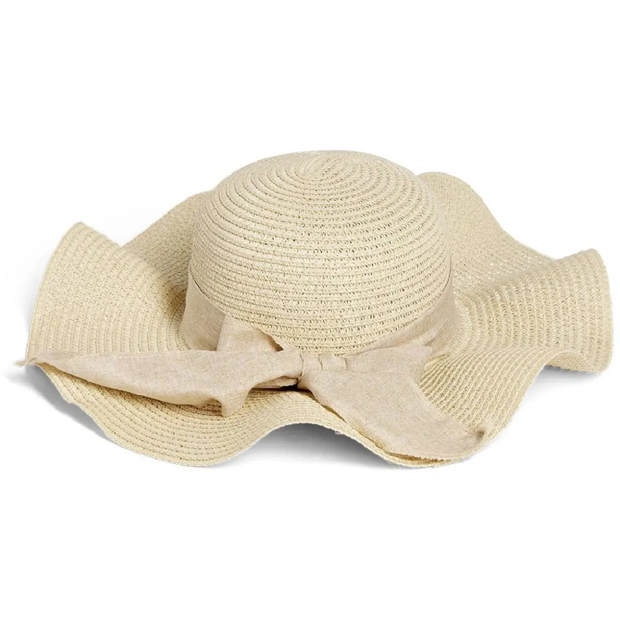 Capeline ondulée beige ruban floral papier Ø40cm