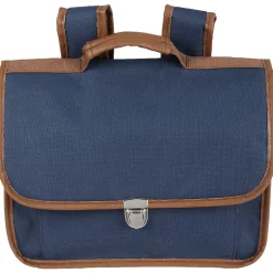 Cartable maternelle bleu foncé avec liseré marron
