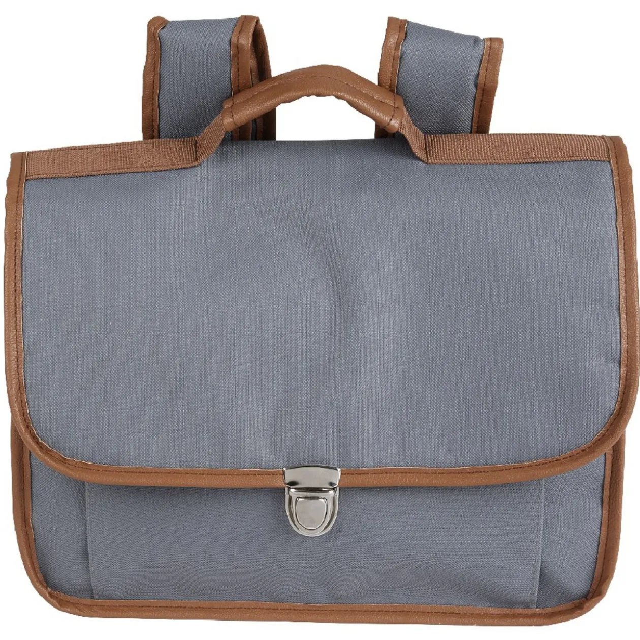 Cartable maternelle gris avec liseré marron
