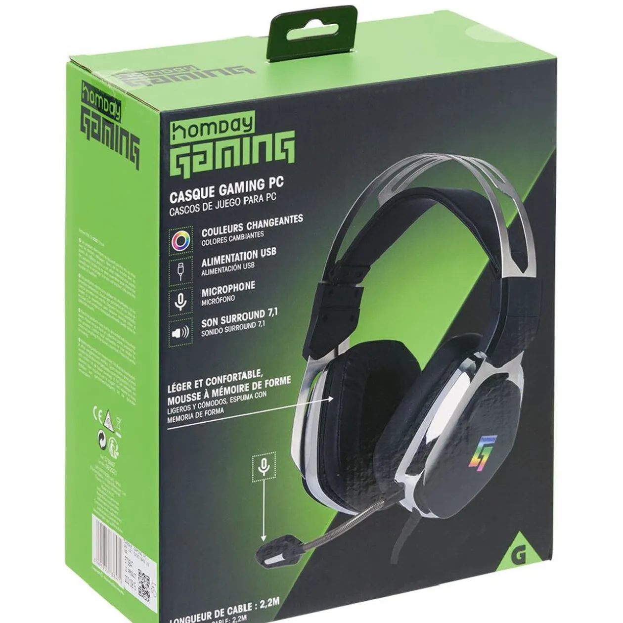 Casque gaming PC Homday avec micro et LED multicolores