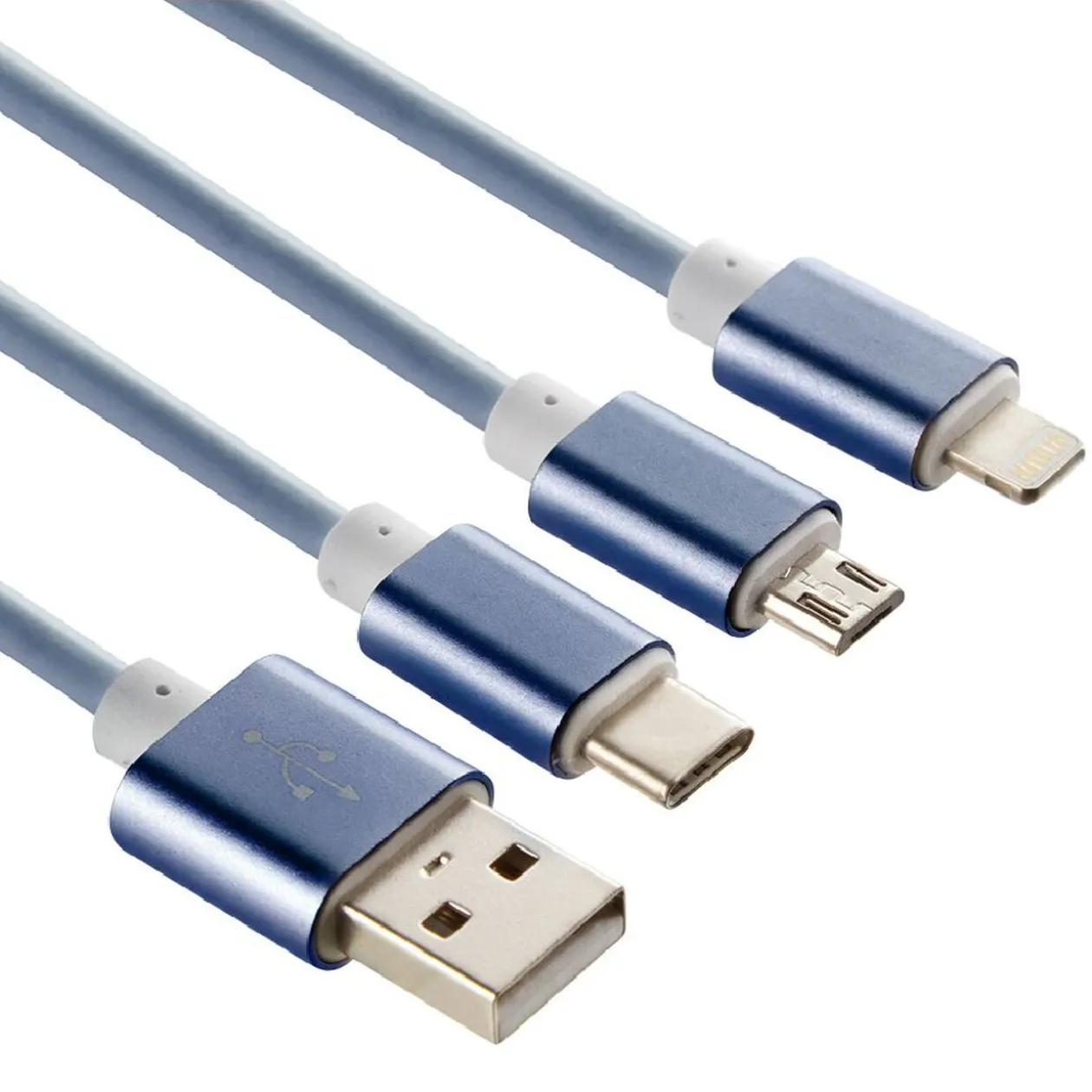 Câble USB 3 en 1 avec connecteurs USB-C/micro USB/Lightning