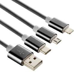 Câble USB 3 en 1 avec connecteurs USB-C/micro USB/Lightning
