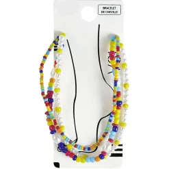 Chaîne de cheville 3 rangs perles multicolore