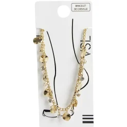 Chaîne de cheville avec strass et pastilles dorées