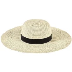 Chapeau capeline beige et son ruban noir