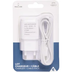 Chargeur micro usb prise secteur et câble 1 m