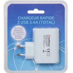 Chargeur secteur rapide 3 ports USB