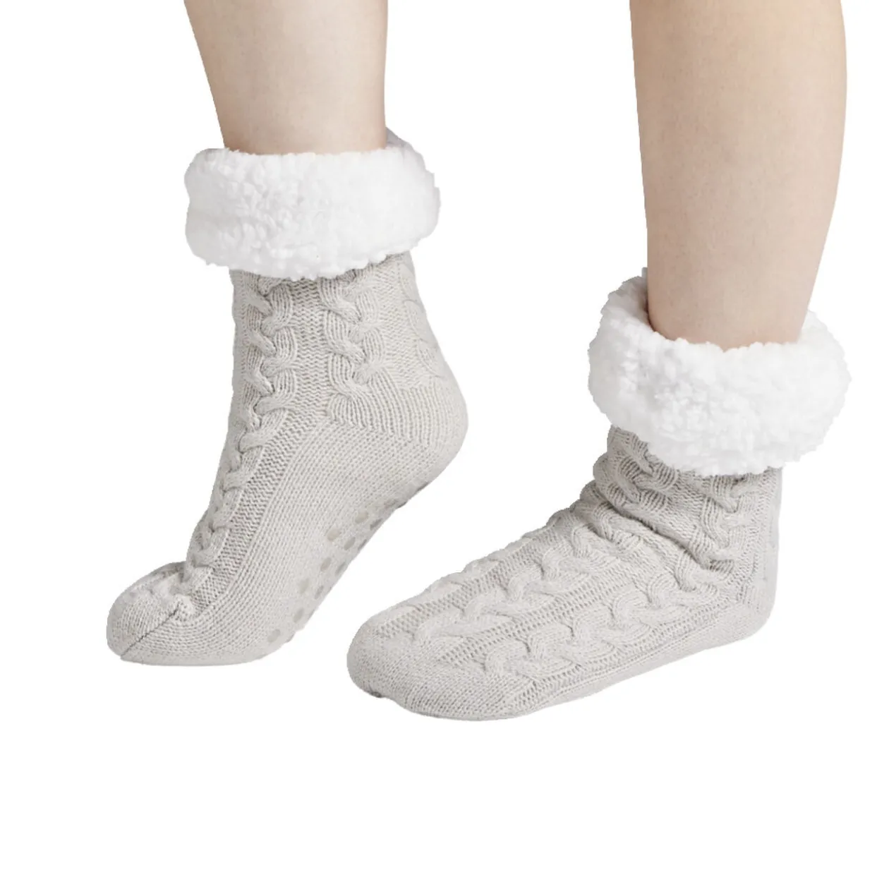 Chaussettes d'intérieur doublées peluche gris TU