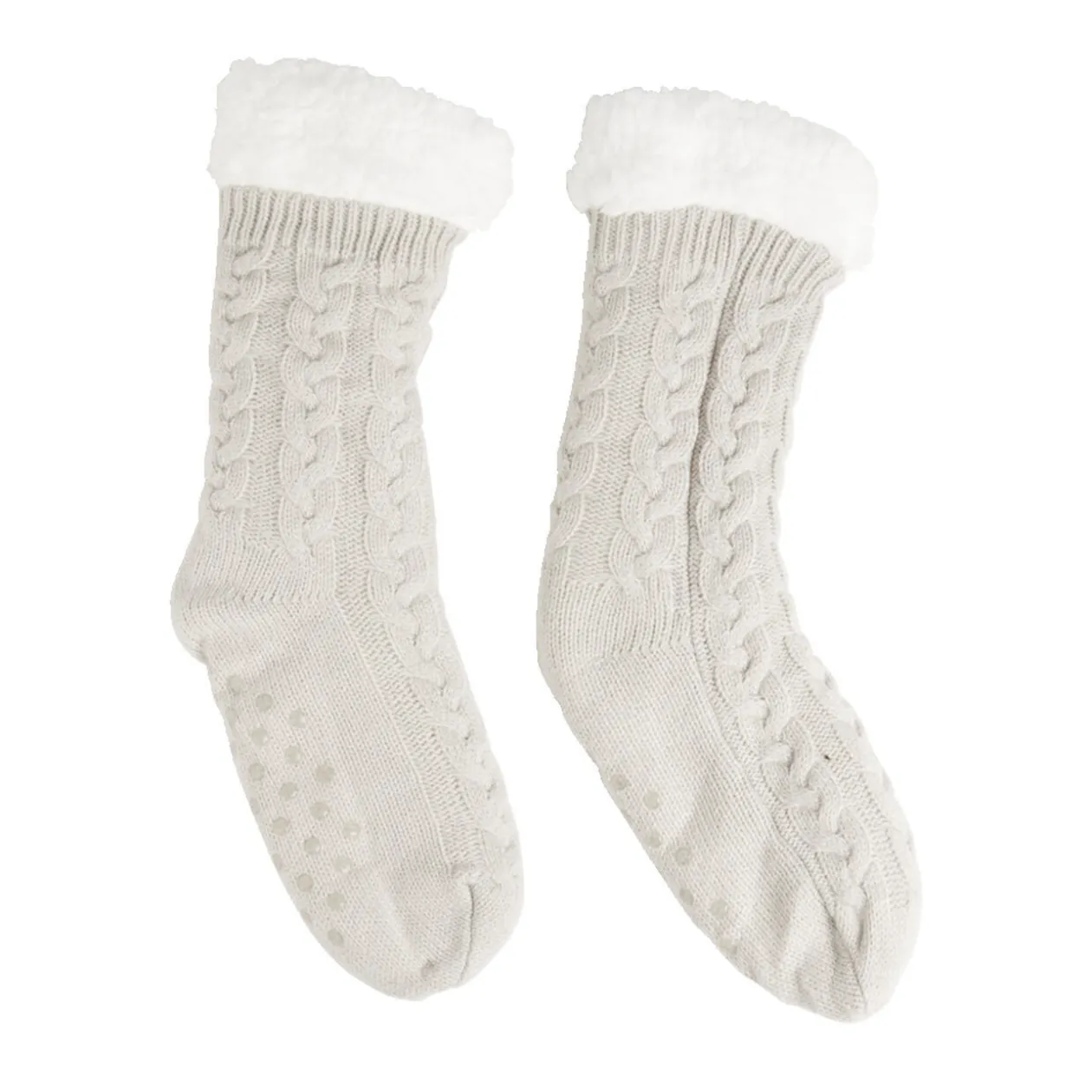 Chaussettes d'intérieur doublées peluche gris TU