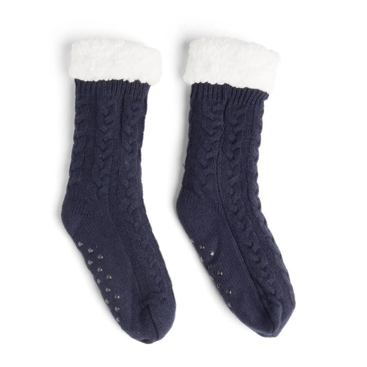 Chaussettes d'intérieur doublées peluche bleu marine TU