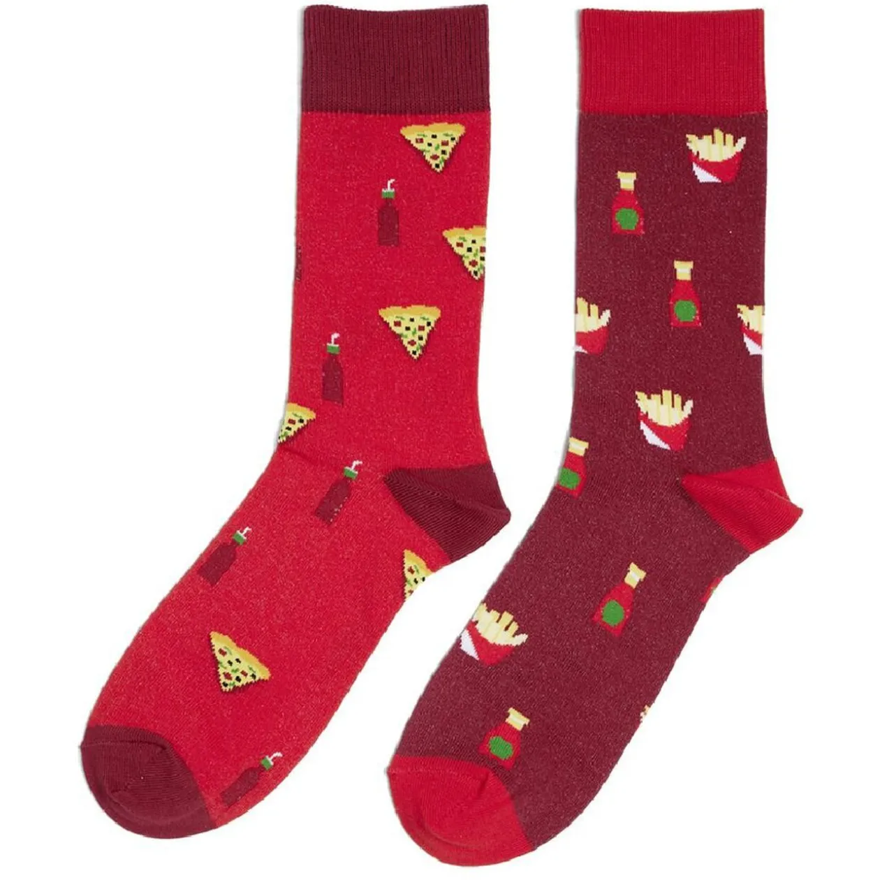 Chaussettes dépareillées motif pizza/frites - T41/45