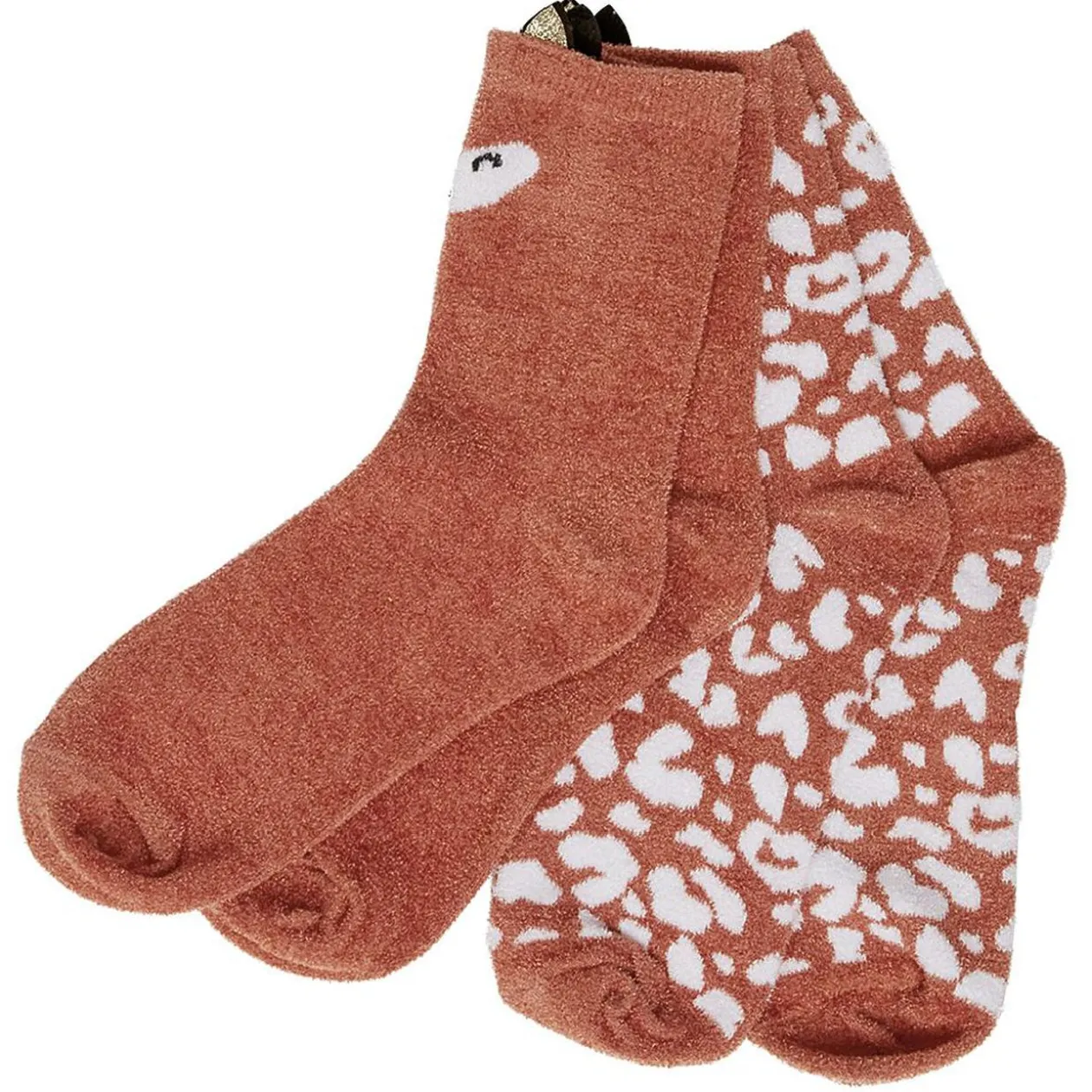 Chaussettes fantaisie marron motif renard et pois blanc x2