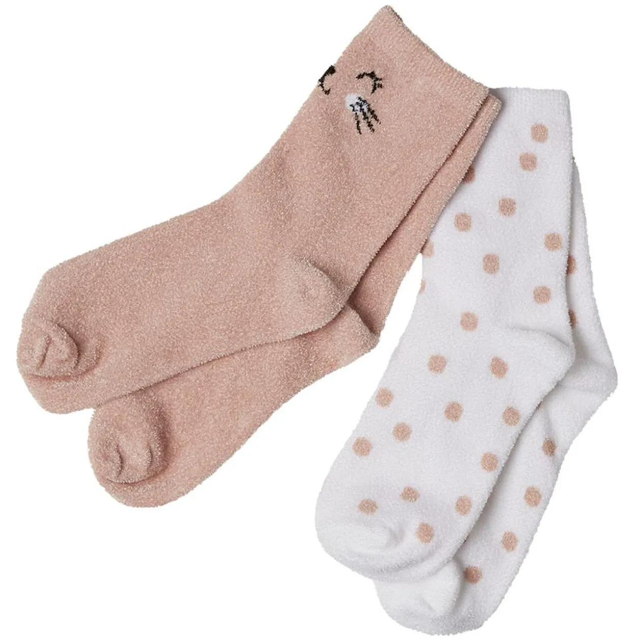 Chaussettes fantaisie motif chat et pois rose x2
