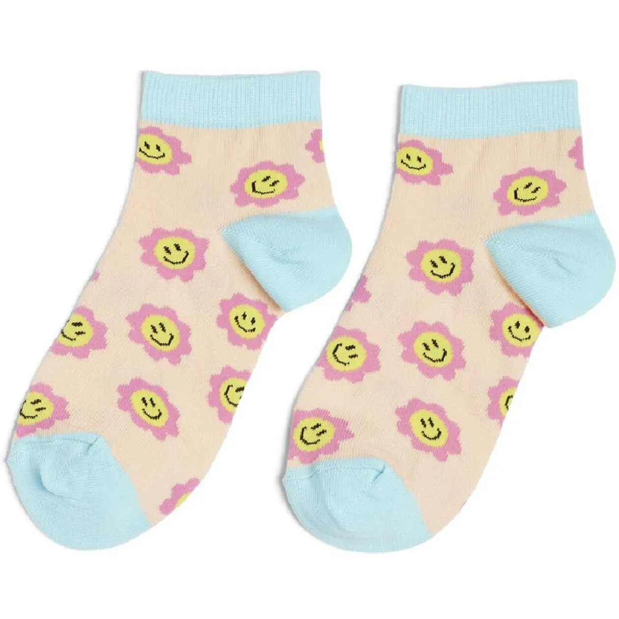Chaussettes originales basses motif smiley rose/bleu - T36/40