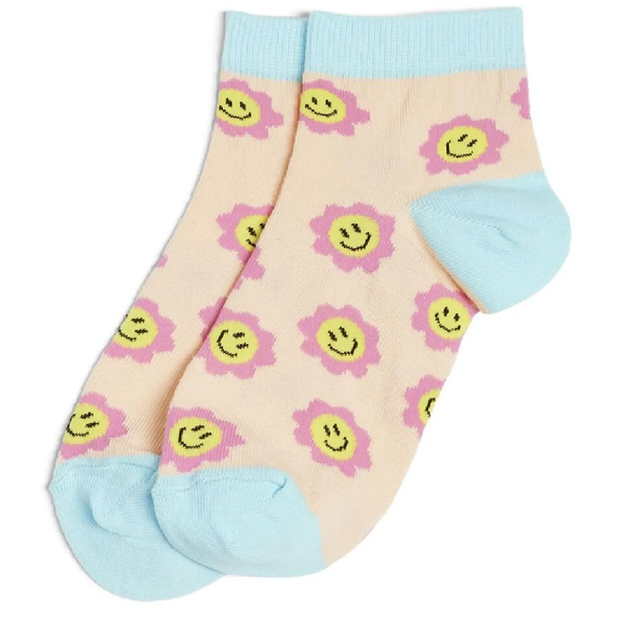 Chaussettes originales basses motif smiley rose/bleu - T36/40