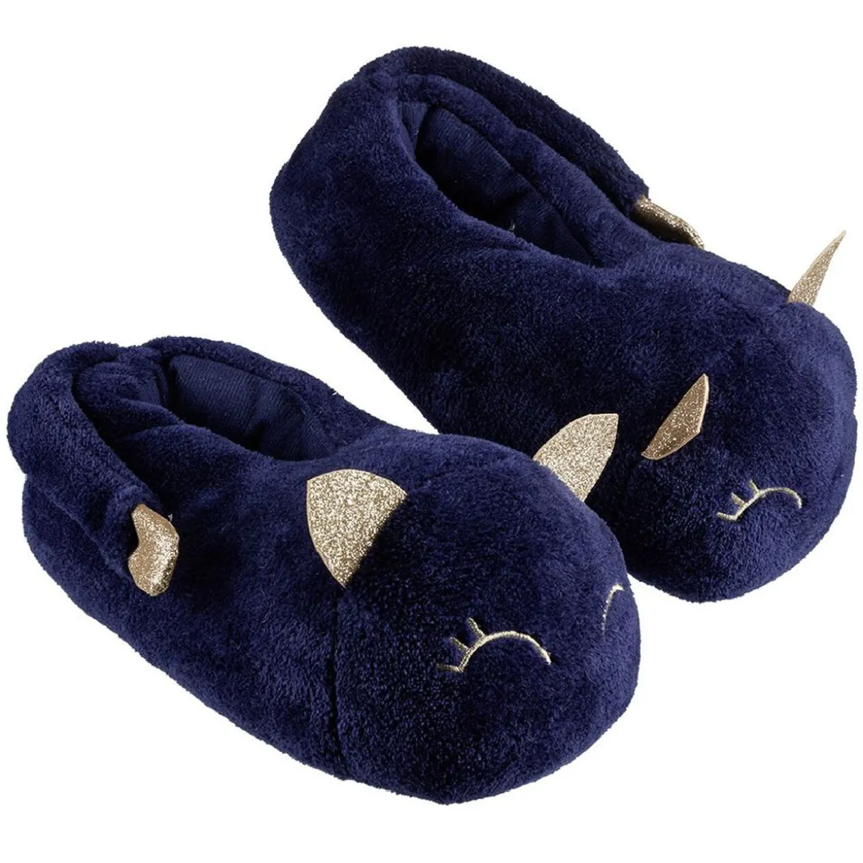 Chaussons adulte design chat bleu et doré