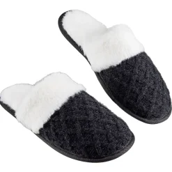Chaussons adulte fourrés noir et blanc