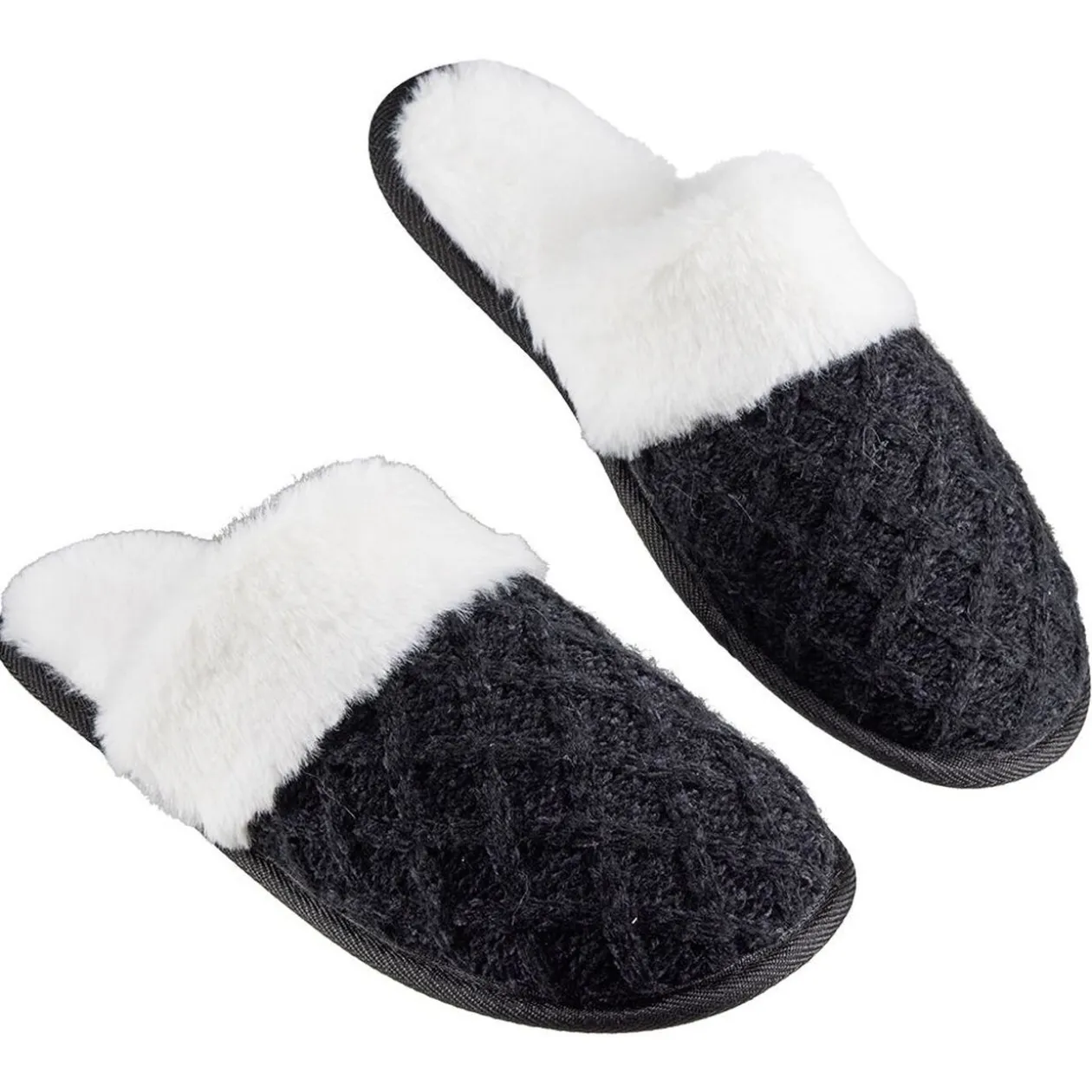 Chaussons adulte fourrés noir et blanc