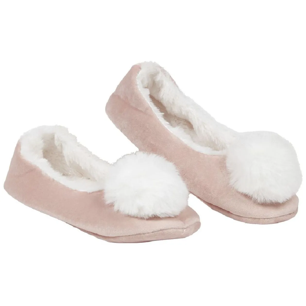 Chaussons ballerines femme rose pompon blanc T36-41